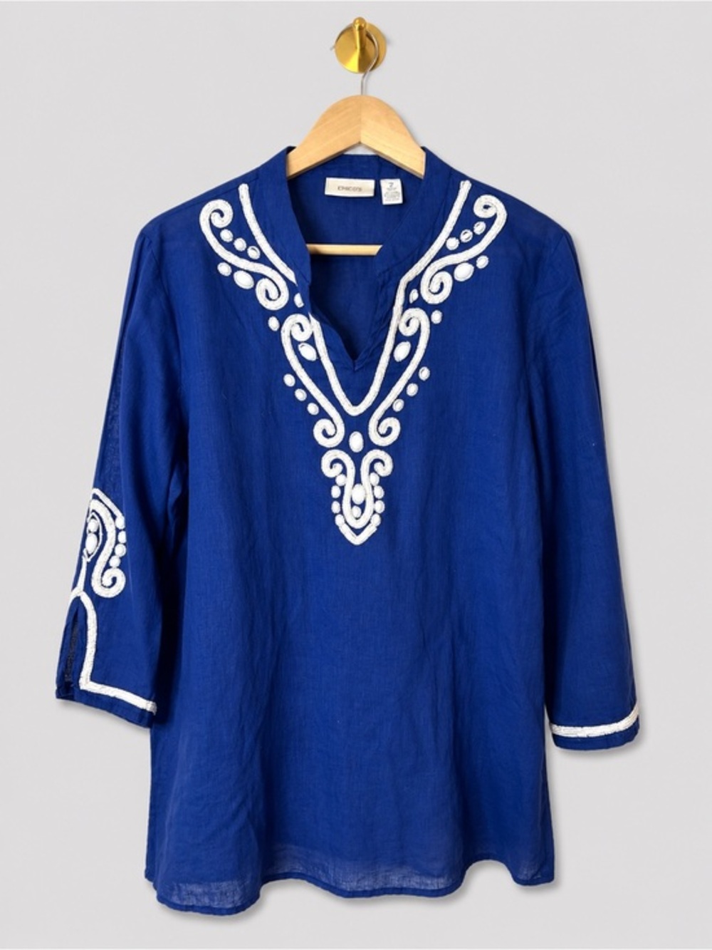 Chico’s  Royal Blue Embellished Embroidered Tunic Blouse